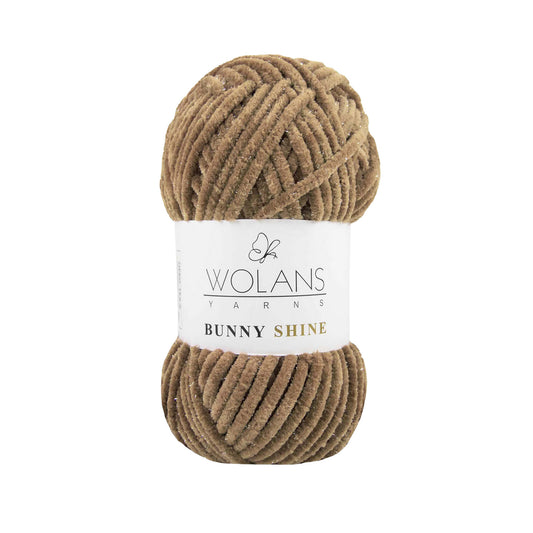 Wolans Bunny Shine - Chunky Glitter Chenille Yarn - Pack of 5 x 100g Balls - Camel