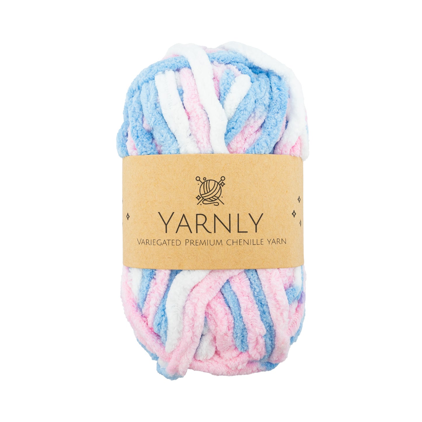 Yarnly - Variegated Chenille Yarn – Blue, White & Pink 